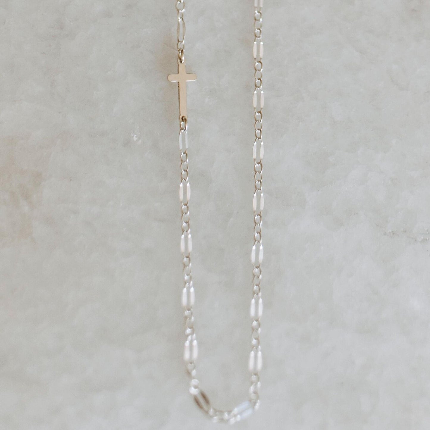 Silver Sideways Cross Necklace