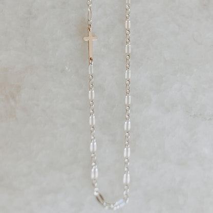 Silver Sideways Cross Necklace
