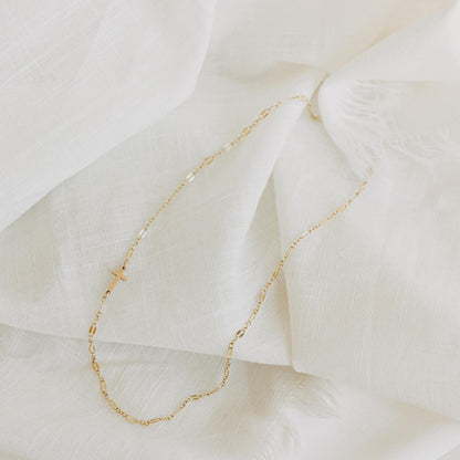 Dainty Sideways Cross Necklace