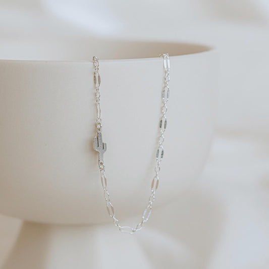 Silver Sideways Saguaro Necklace