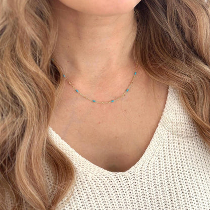 Aqua Starlight Enamel Necklace