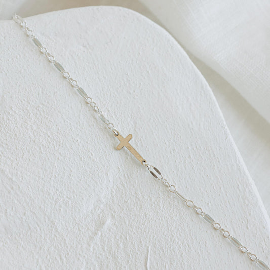 Silver Sideways Cross Necklace