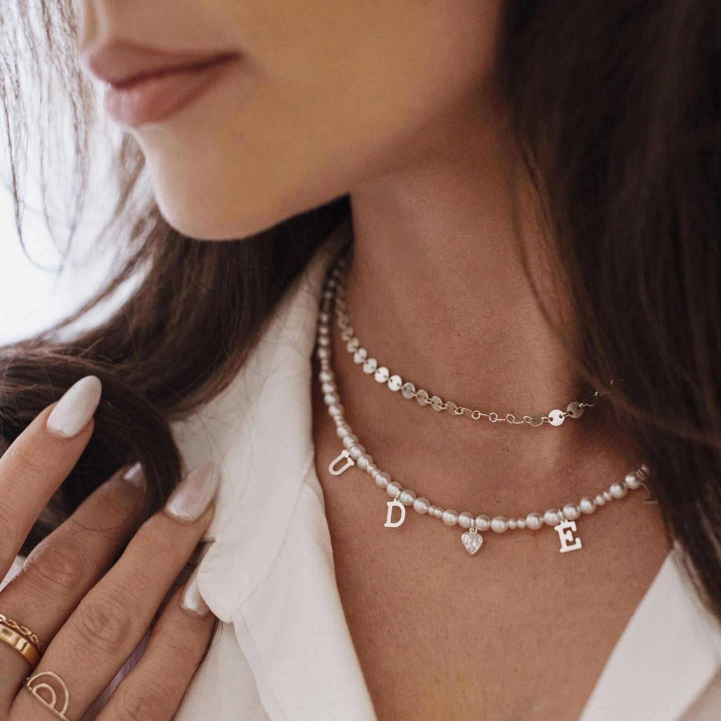 Everly Silver Pearl Initial Necklace