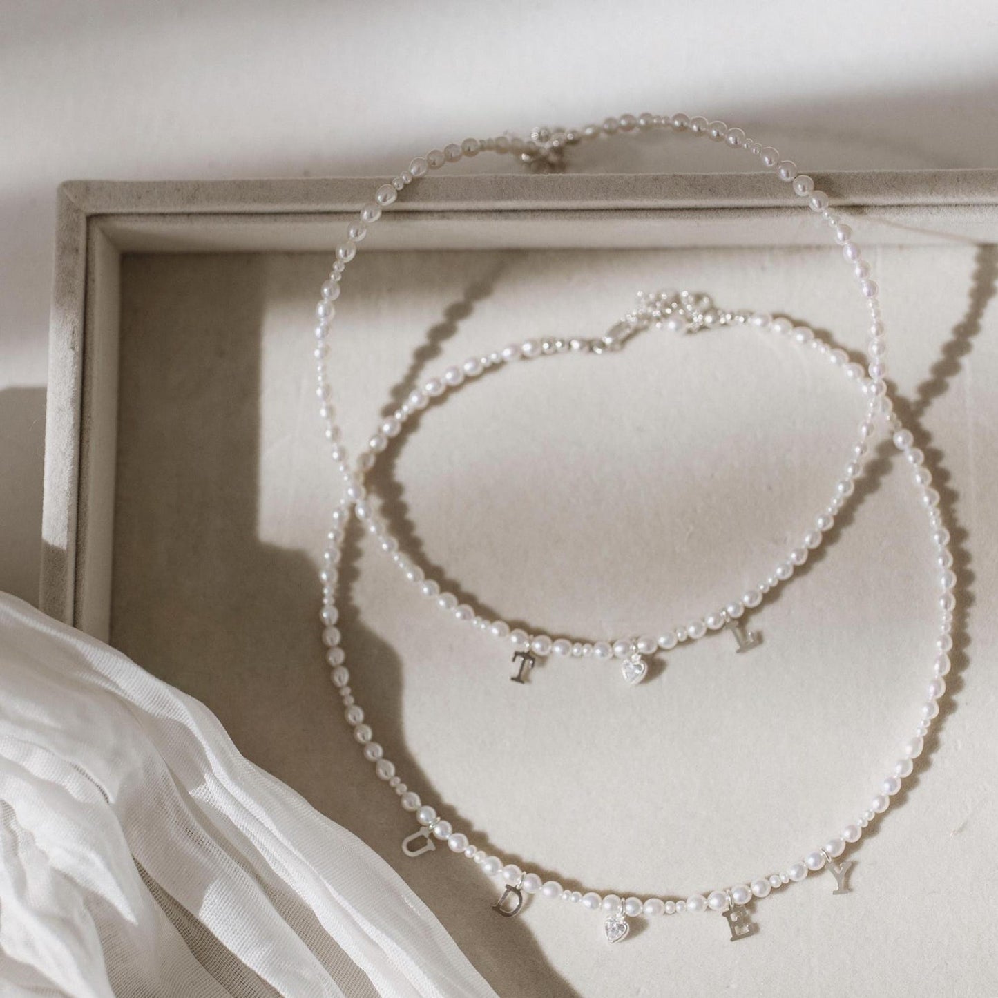 Everly Silver Pearl Initial Necklace