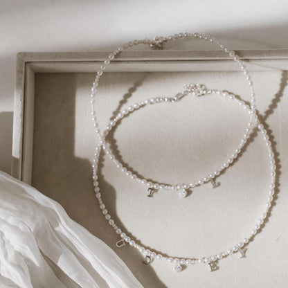Everly Silver Pearl Initial Necklace