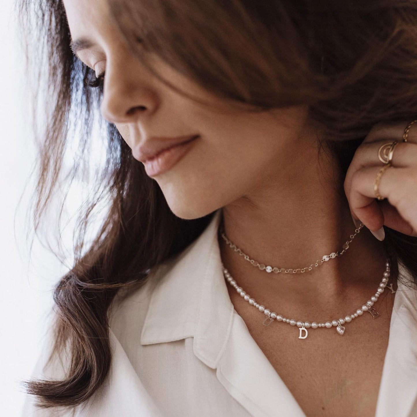 Everly Silver Pearl Initial Necklace