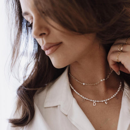 Everly Silver Pearl Initial Necklace