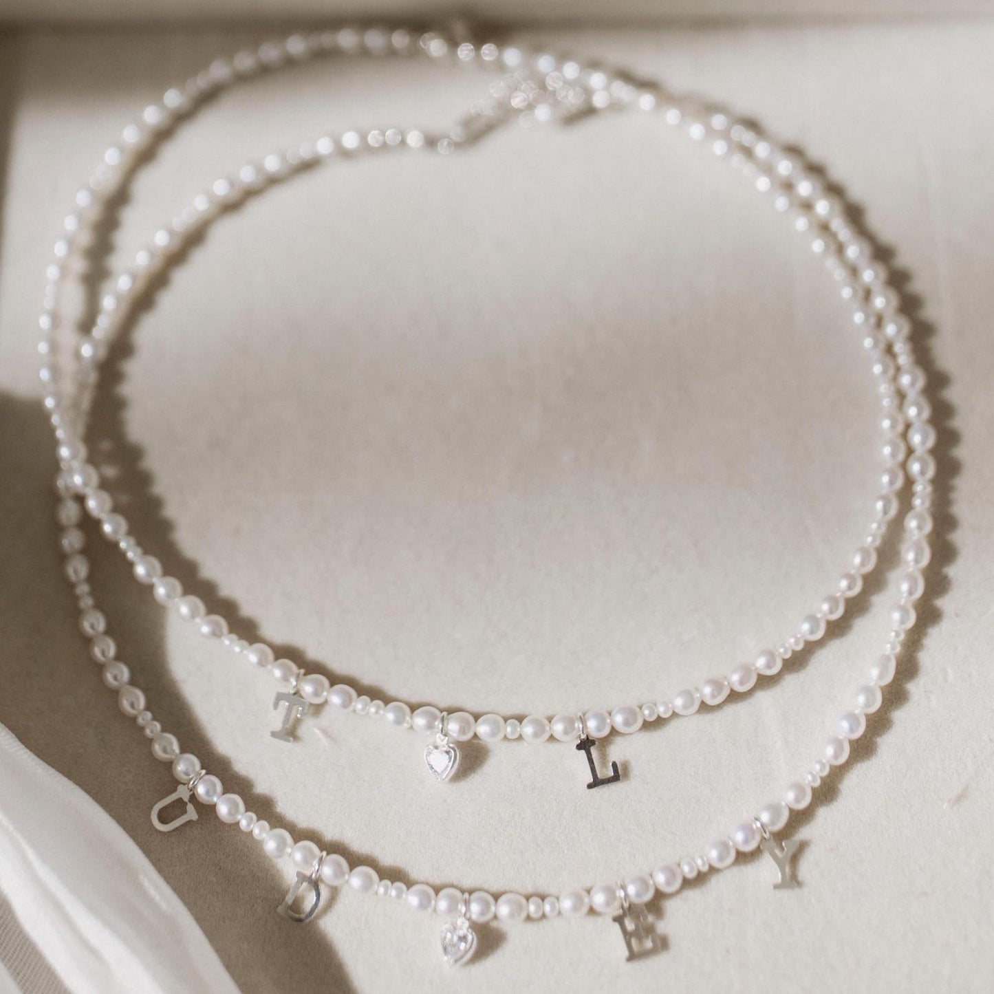 Everly Silver Pearl Initial Necklace