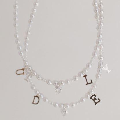 Everly Silver Pearl Initial Necklace