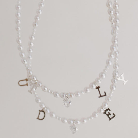 Everly Silver Pearl Initial Necklace