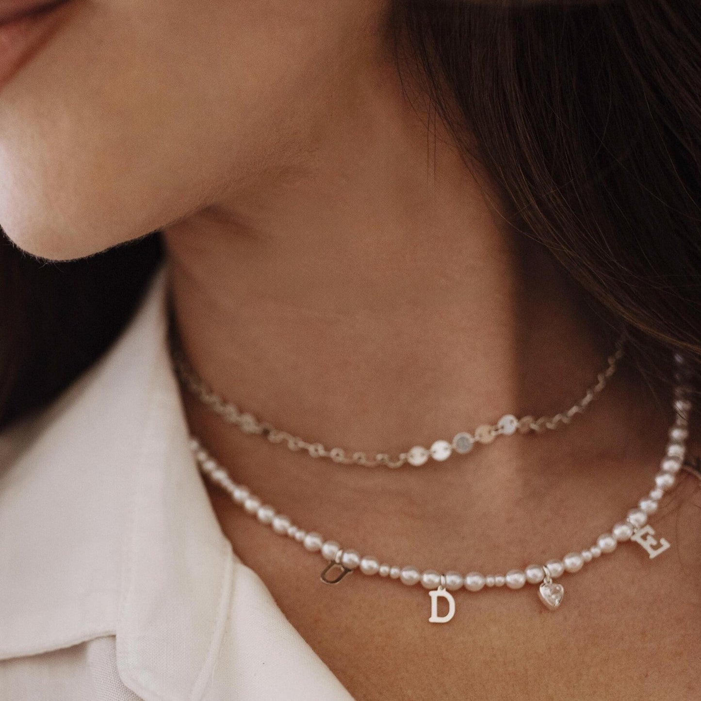 Everly Silver Pearl Initial Necklace