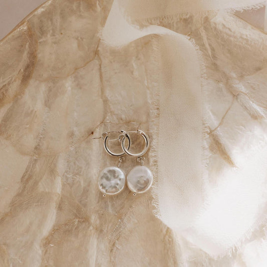 Silver Shoreline Pearl Hoops