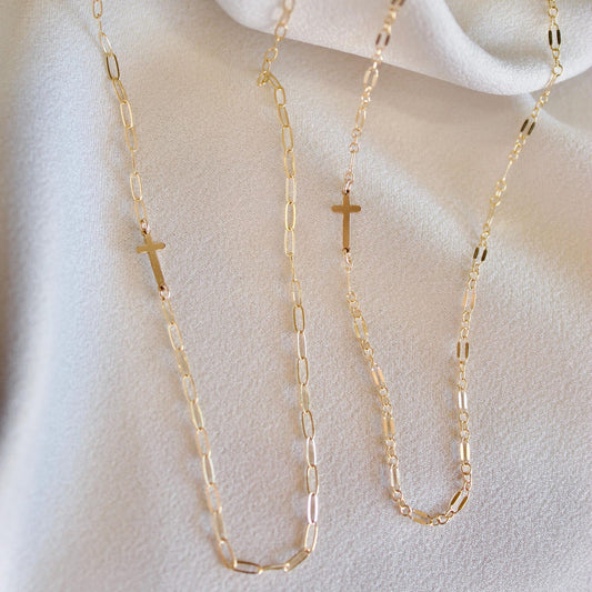 Dainty Sideways Cross Necklace