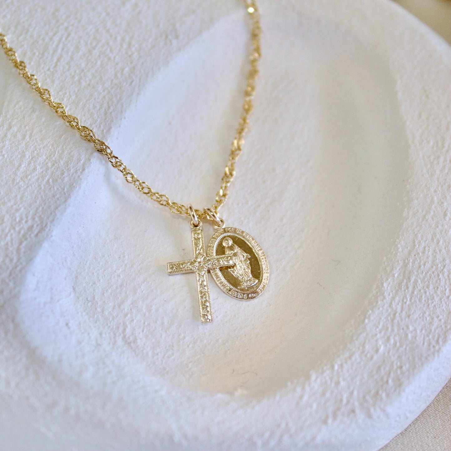 Mini Floral Cross Virgin Mary Necklace