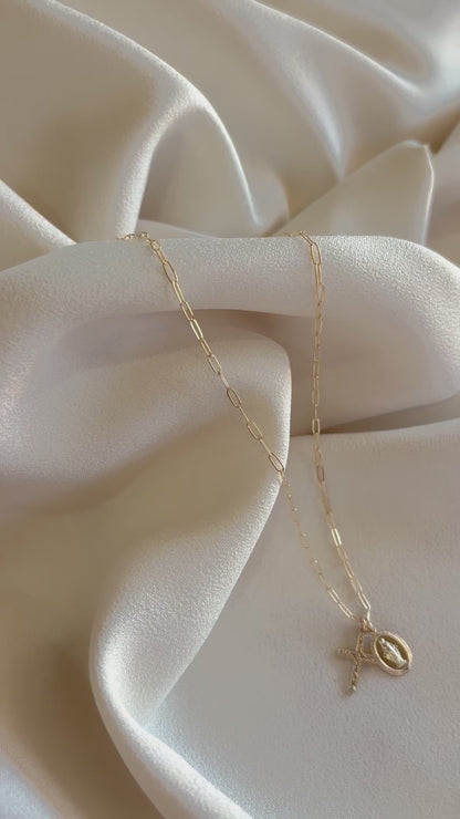 Mini Floral Cross Virgin Mary Necklace