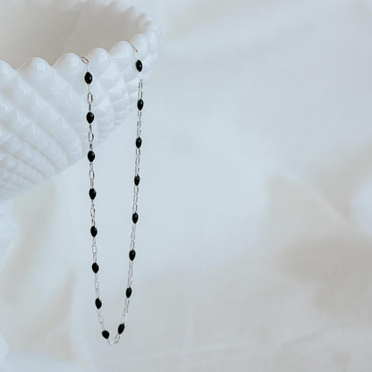 silver black enamel necklace