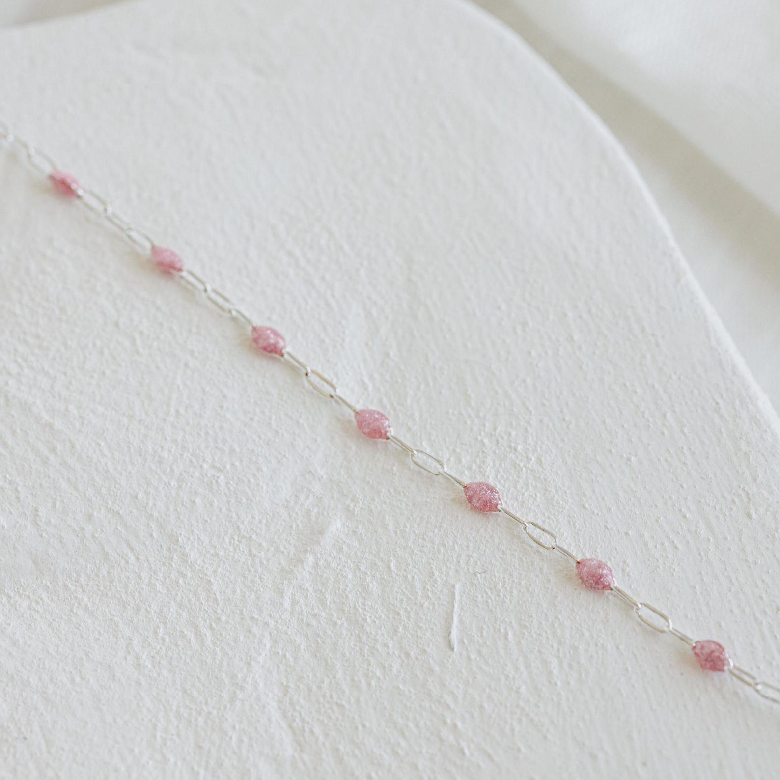 silver pink enamel necklace 