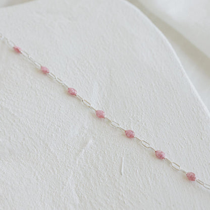 silver pink enamel necklace 