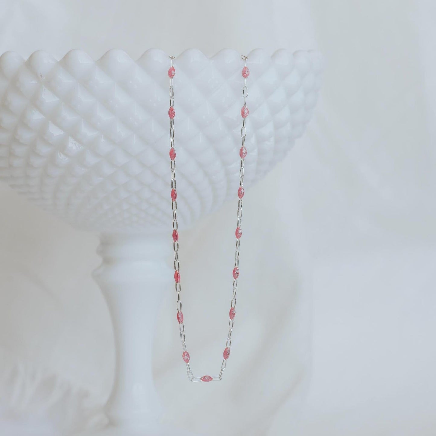 sterling silver pink enamel necklace 