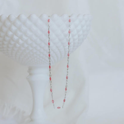 sterling silver pink enamel necklace 