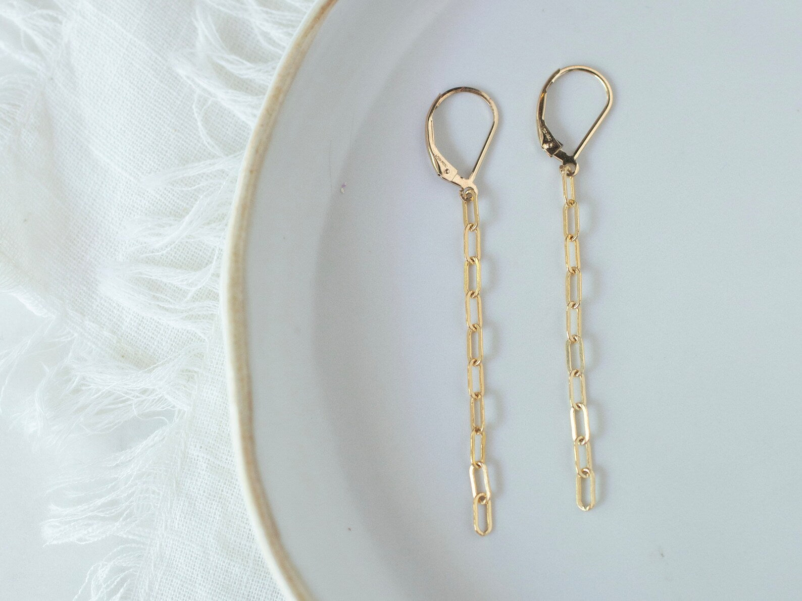 Gold Paperclip Leverback Earrings