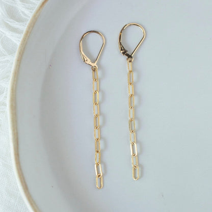 Gold Paperclip Leverback Earrings
