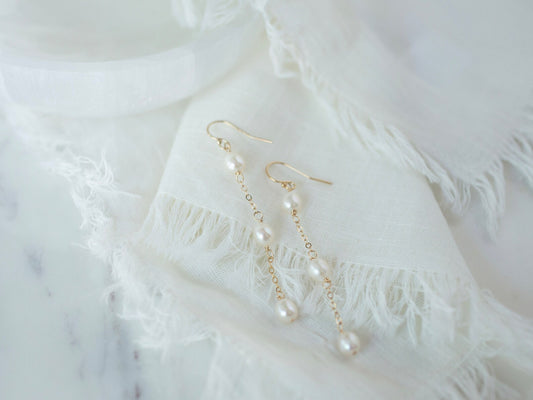 14k Gold Pearl Drop Earrings