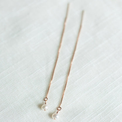 Rose Gold Pearl Threader Earrings
