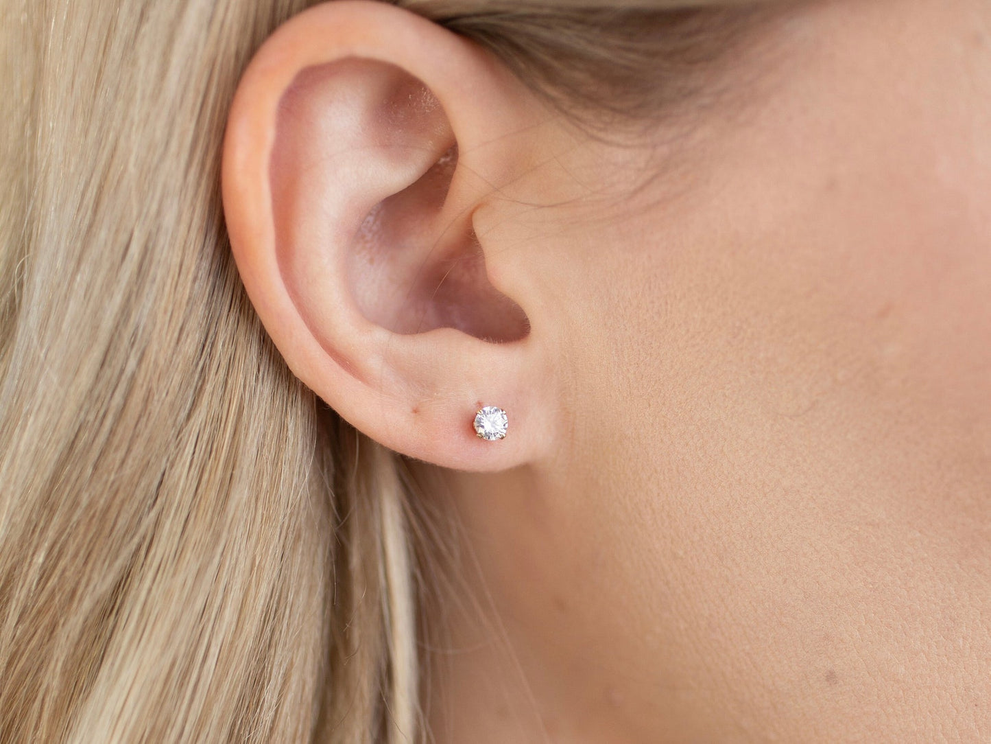 Gold Clear Stud Earrings For Women 