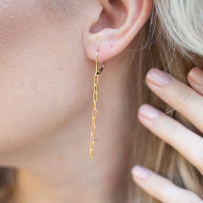 Gold Paperclip Leverback Earrings