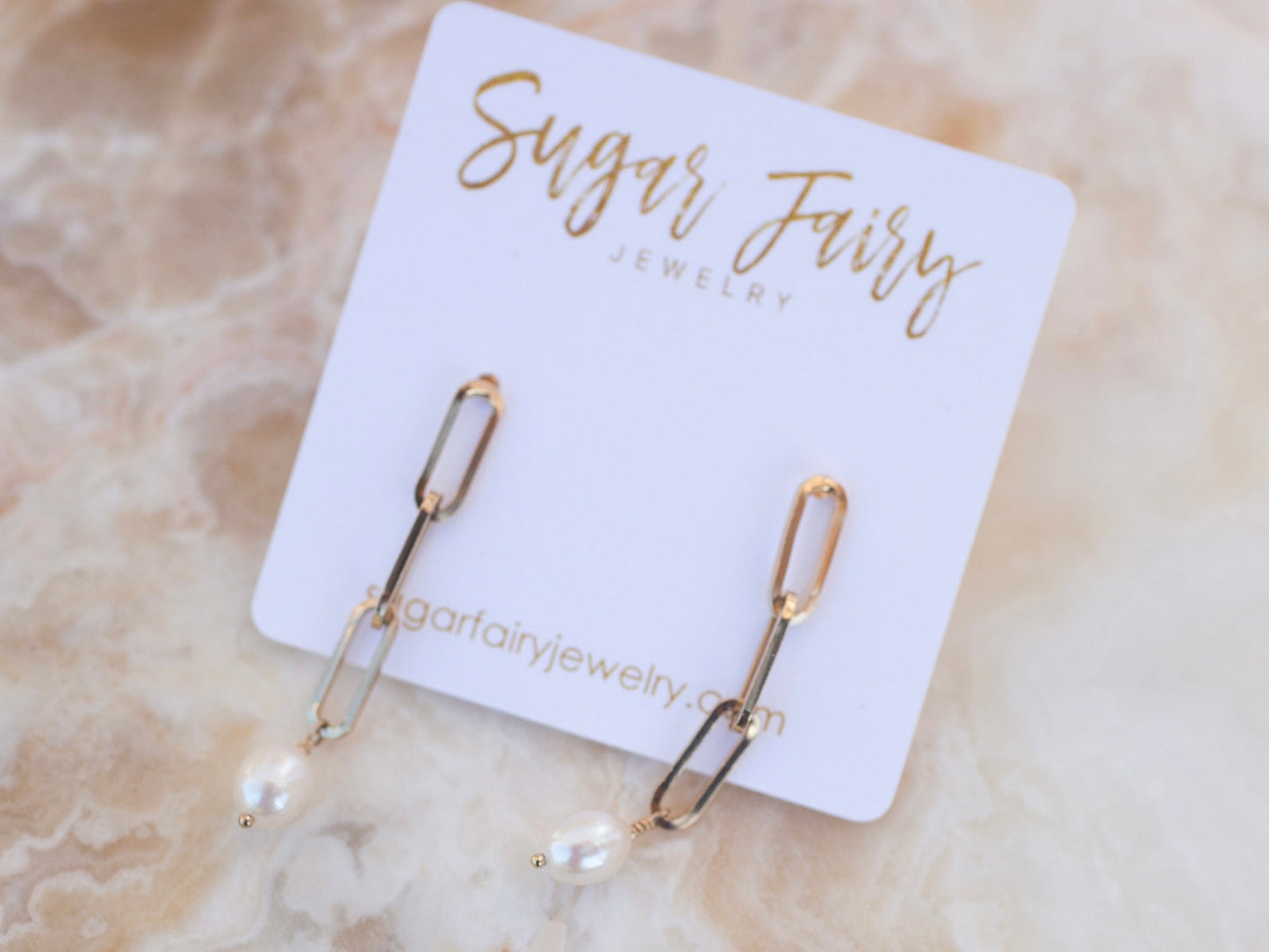 Gold Paperclip Pearl Earrings