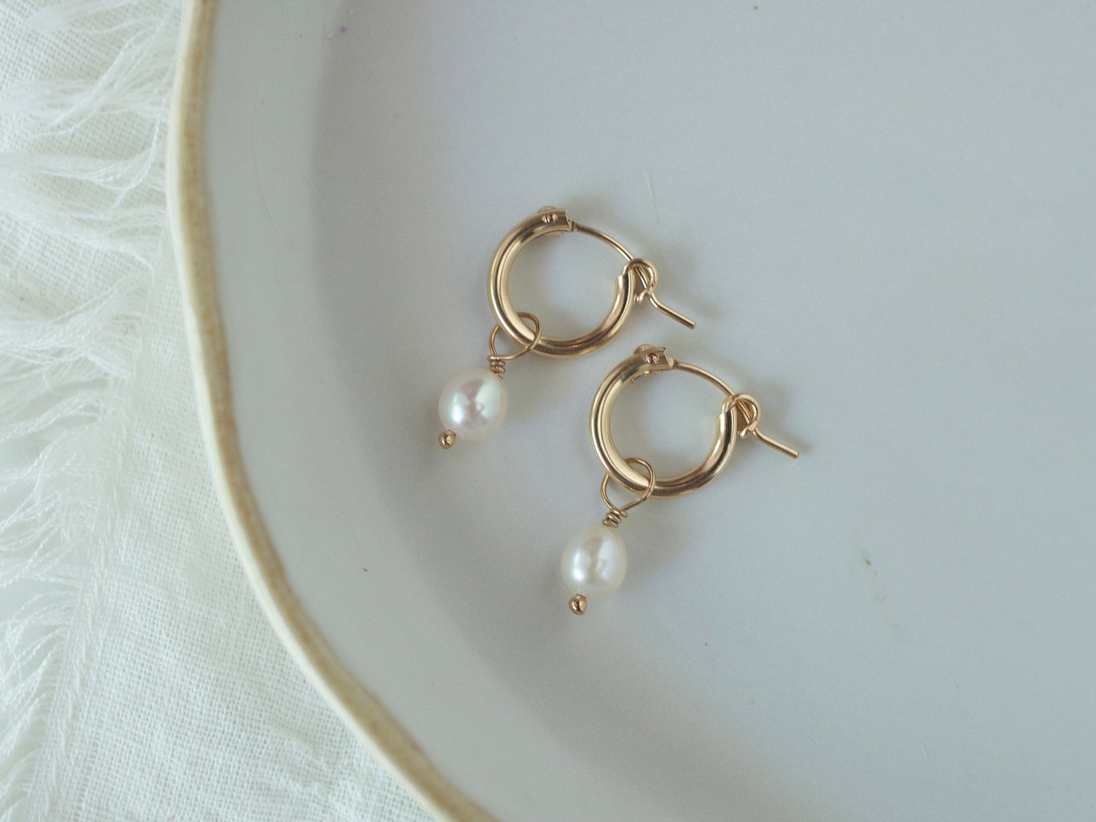 Gold Pearl Hoops