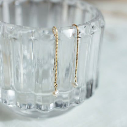 Gold Pearl Threader Earrings
