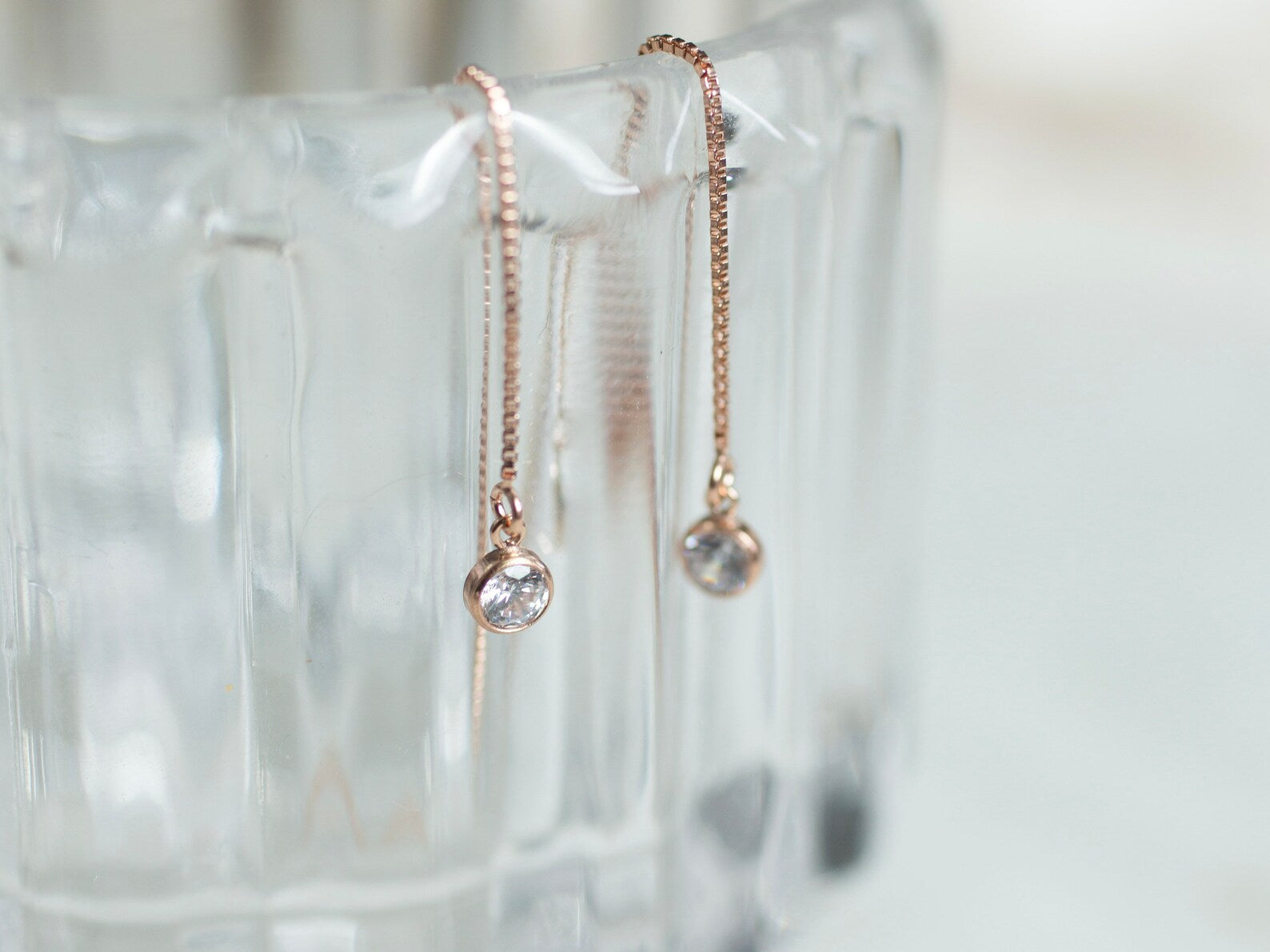 Rose Gold Sparkle Threader Earrings