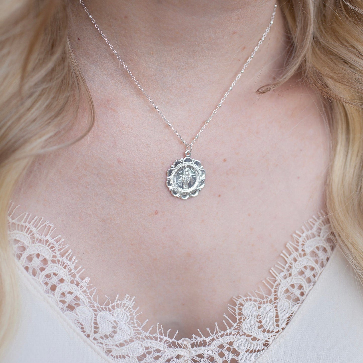 Silver Large Mary Necklace 