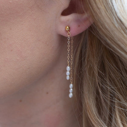 Pearl Dangle Stud Earrings With Gold