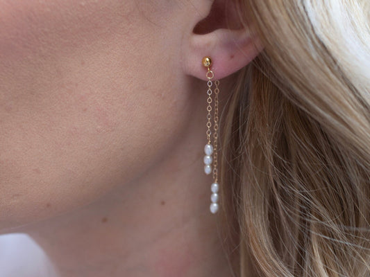 Pearl Dangle Stud Earrings With Gold