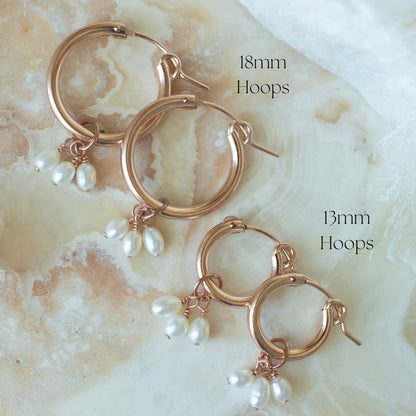 Rose Gold Trinity Pearl Hoops