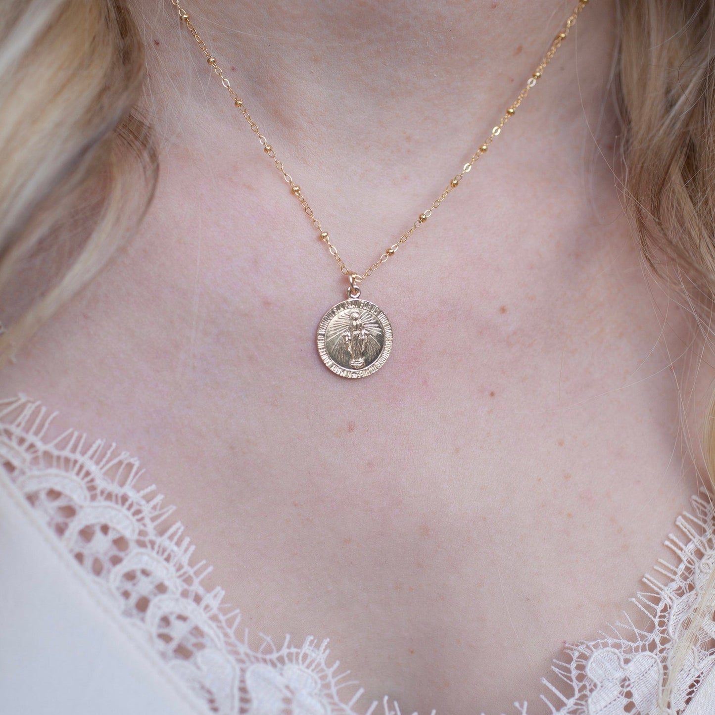Gold Round Mary Necklace
