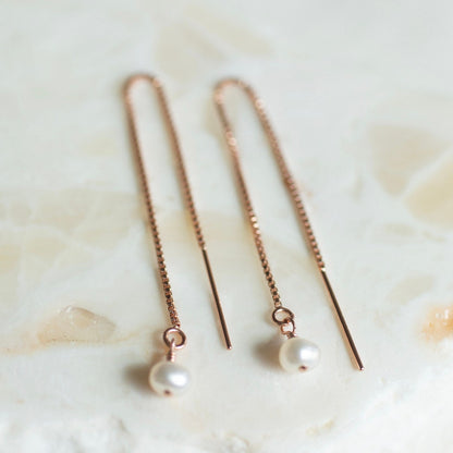 Rose Gold Pearl Threader Earrings