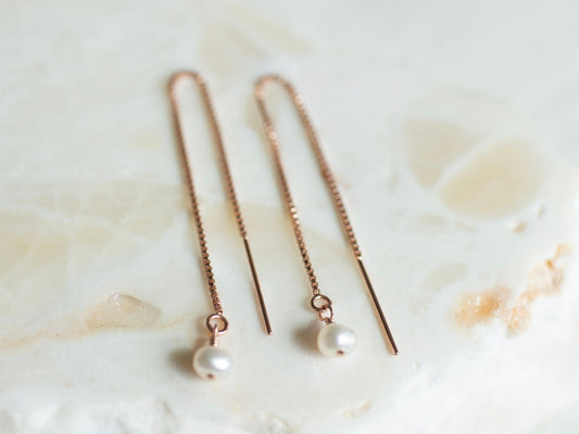 Rose Gold Pearl Threader Earrings