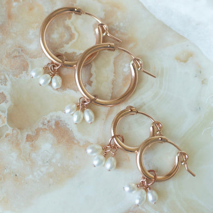 Rose Gold Trinity Pearl Hoops