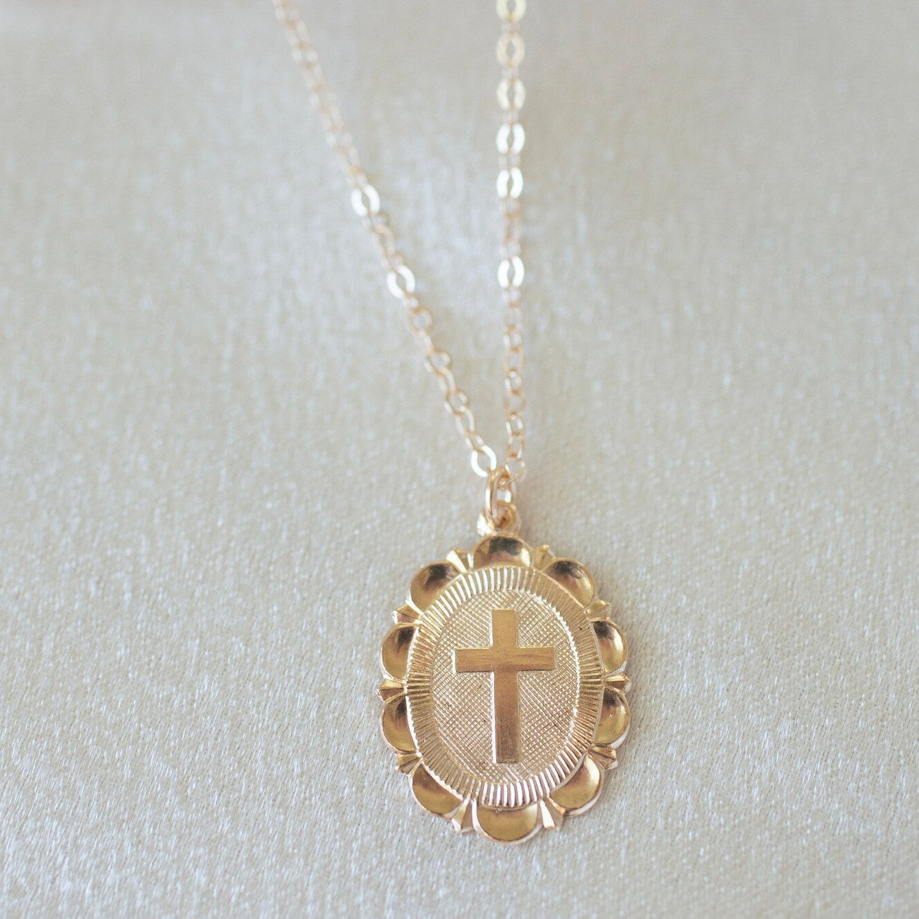 Round Cross Necklace Gold