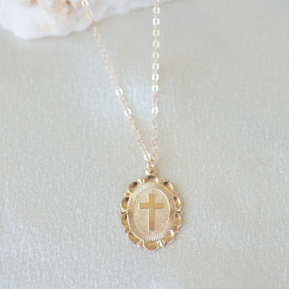 Round Cross Necklace With Gold 