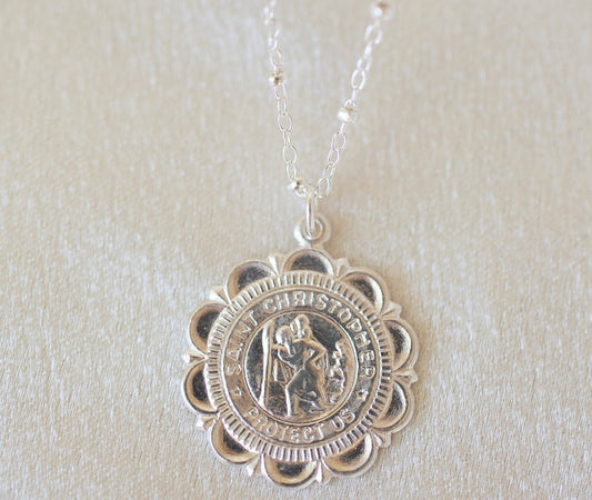 Silver Large Saint Christopher Necklace