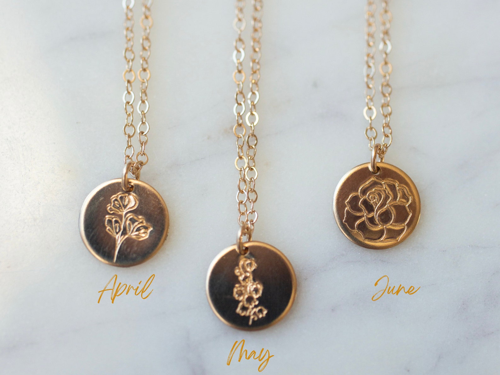 Small Birth Flower Necklace With Gold