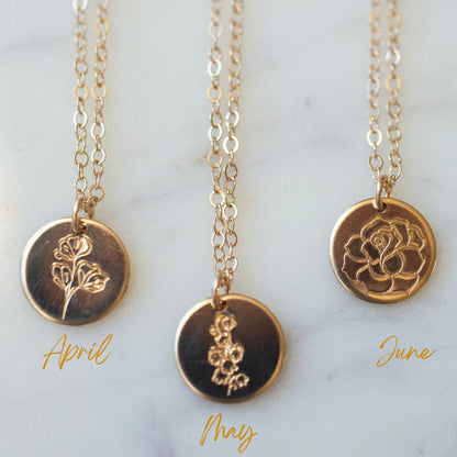Small Birth Flower Necklace With Gold