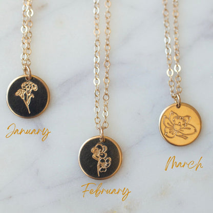 Small Birth Flower Necklace With Gold
