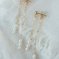Solid Gold Pearl Dangle Stud Earrings 