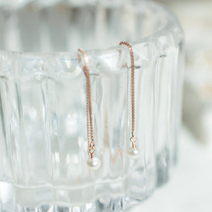 Rose Gold Pearl Threader Earrings
